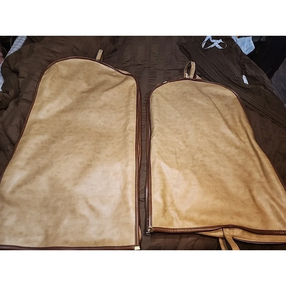 (2) Vintage FS Original‎ Luggage Suit Carier Bag Faux Leather Baige Tan Brown